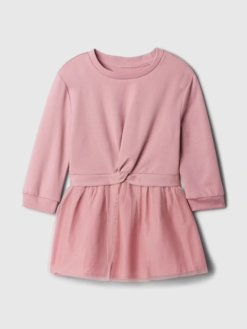 GAP Pink Knot-Front Tulle Sweatshirt Dress